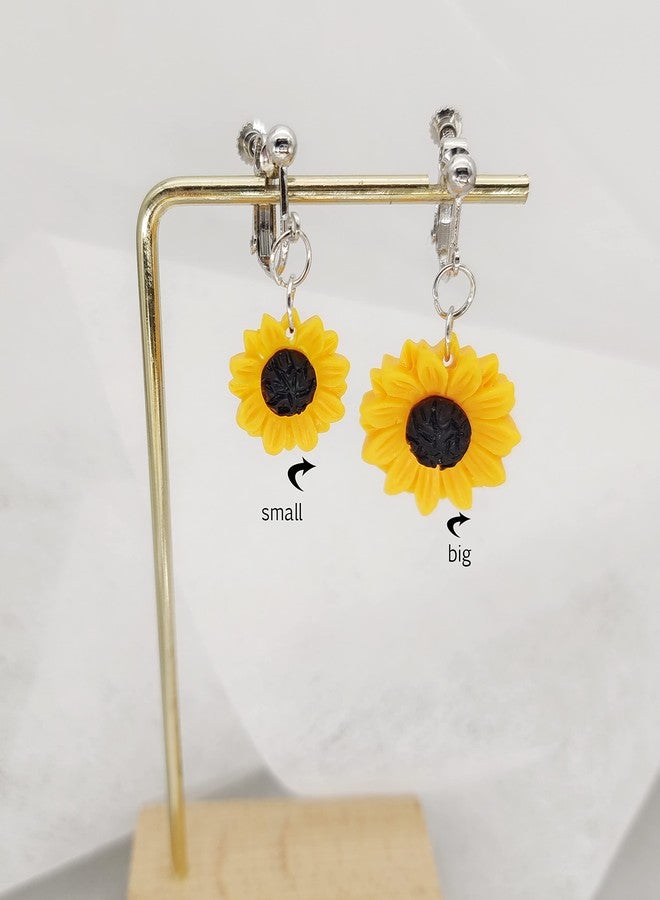 Modpide Resin Sunflower Clip on Earrings Sunflower Non Pierced Clip Earrings for Women(big-silver) - Image 4